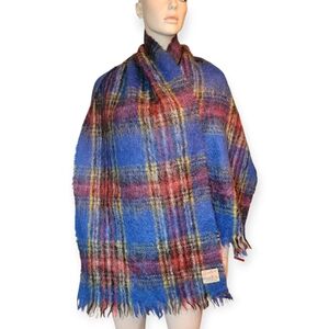 Vintage Glentana Mohair Plaid Wool Shawl Scarf